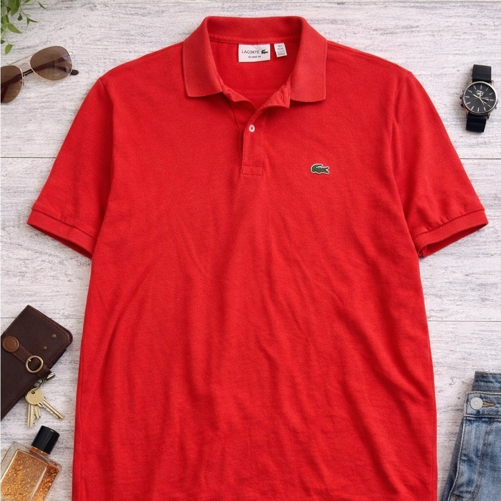 Lacoste Classic Fit Polo Shirt Red Cotton Crocodile Logo XXL